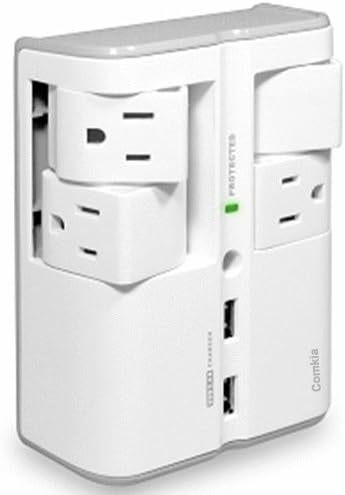 4 Swivel Outlets Surge Protector with 2 USB Chargers for iPhone, Smartphones, Wall Mount