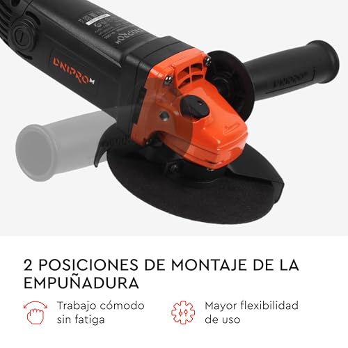 Angle Grinder GL-125S 125mm 860W - Variable Speed 4000-11000 RPM, Soft Start, 3m Cable, M14 Thread, Auxiliary Grip, RS Dust Protection, by Dnipro-M