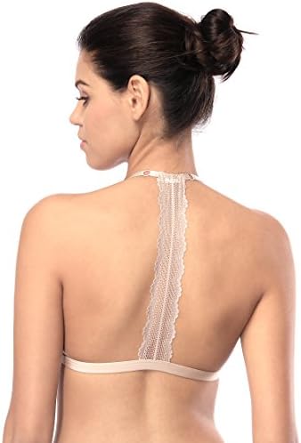 Tripetals Women Sexy Wireless Strappy No-Support Bras Adjustable Front Closure Unpadded Lace T Back Racerback Bralette