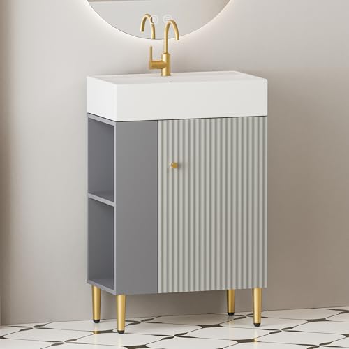 KEIKI 21.6" Small Bathroom Vanity with Sink, Freestanding Wooden Bathroom Cabin…