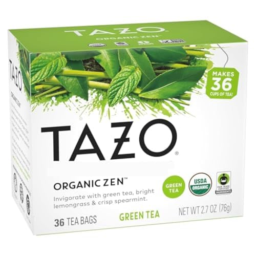 TAZO ORGANIC ZEN GREEN TEA, CAFFEINATED TEA WITH REFRESHING LEMONGRASS & SPEARMINT, 36 TOTAL BAGS