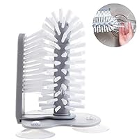 KOBWA Glass Washer with Double Sided Bristle Brush, Glass Cup Brush Cleaner with Suction Cups, Standing Glass Bottle Cup Cleaner for Bar Kitchen Sink Washing Cleaning Tools