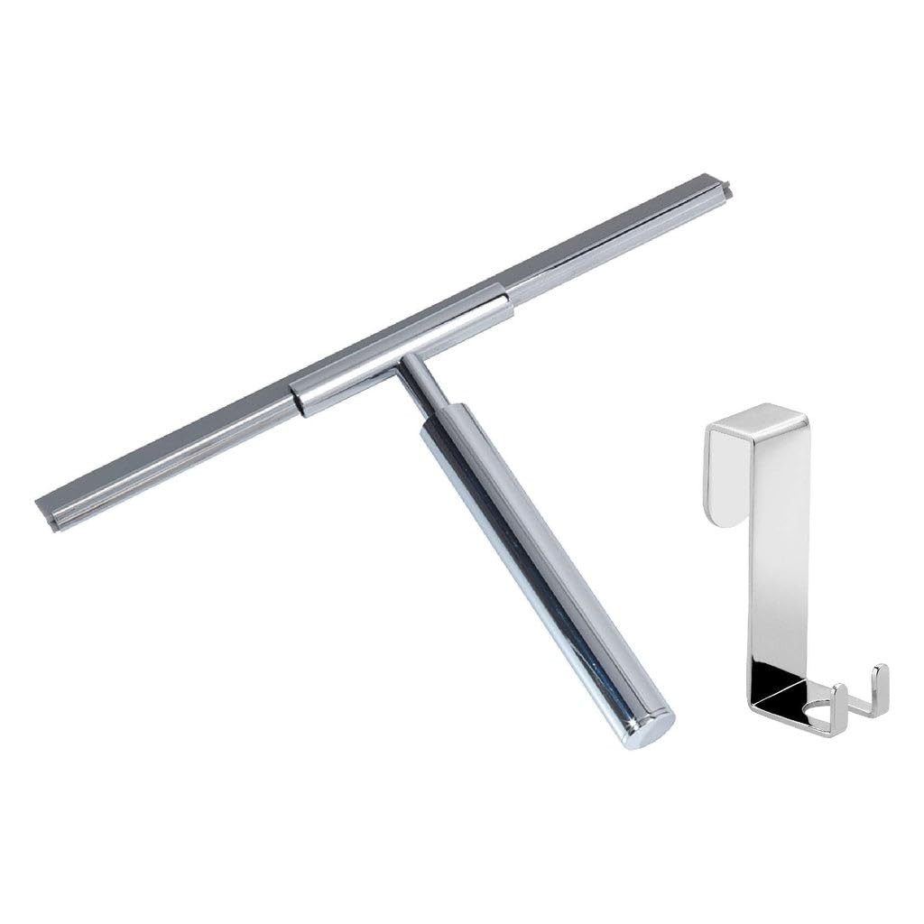 Gedy Thor 2 Piece Set: 1 x Shower Squeegee, 1 x Chrome Hook (Brass, Stainless Steel, Chrome Finish, Modern, 0.2 kg, Bathroom Accessories Set)