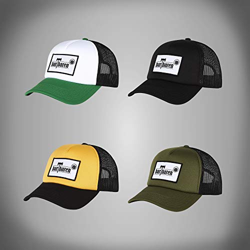 barTbaren-Truckercap-mit-schwarzem-Netz--verstellbare-Mesh-Baseball-Cap-in-schwarz-gelb-gruen-weiss-Oliv-mit-coolem-grossen-Logo-Patch-und-Snapback-Verschluss