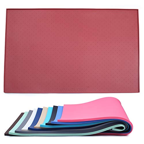 Vivaglory Pet Food Mat Silicone Dog Cat Bowl Mat Non-Stick Food Pad Small 19″ x 12″ Waterproof FDA Grade Pet Feeding Mat, Burgundy