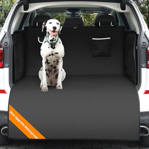 KYG Protection Coffre Voiture Chien Imperméable Housse Protection de Coffre de Voiture, 2 Grandes Poches, Antidérapant Couverture de Coffre pour Plupart Voitures, Allonger et Élargir 185*115*48 cm