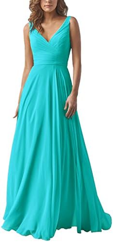 Yilis Double V Neck Elegant Long Bridesmaid Dress Chiffon Wedding Evening Dress