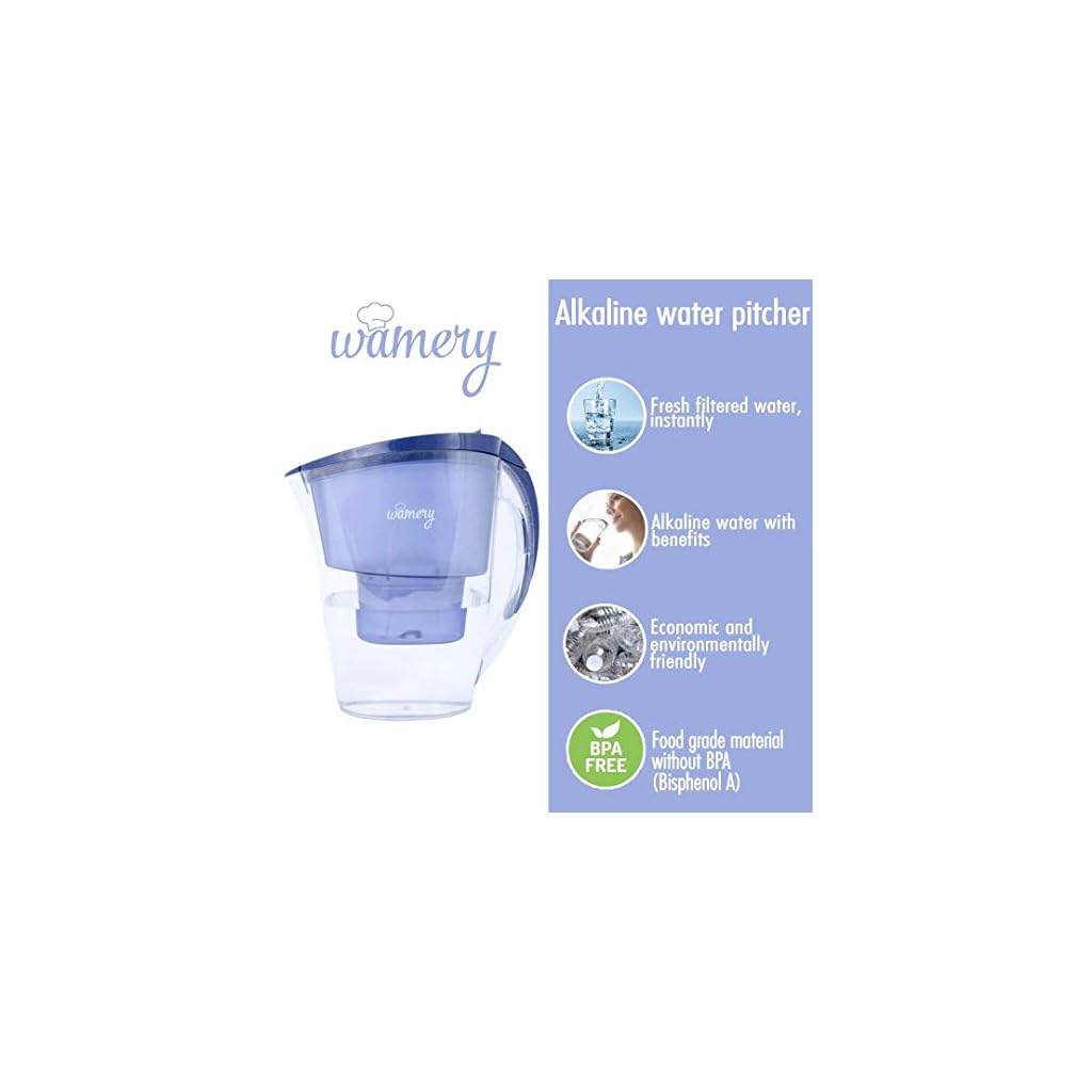 WAMERY Alkaline Water Pitcher 1.5 Liters, 6 Cup, Enhanced