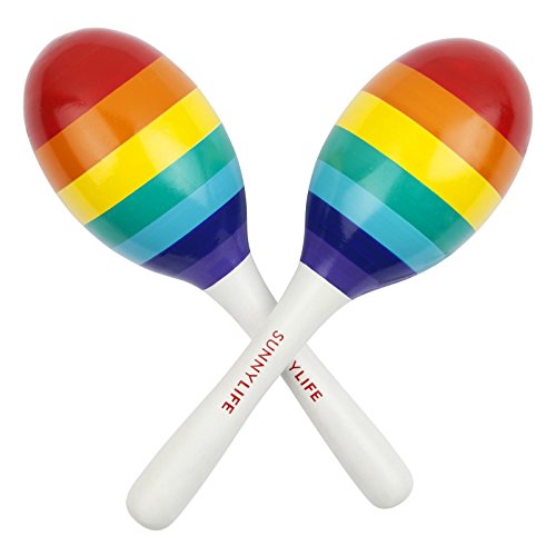 SunnyLIFE Set of 2 Wooden Maracas - Kids First Musical Instruments - Rainbow Multi