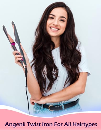 ANGENIL Pro Twist Flat Iron 1 Inch, Dual Voltage Hair Straightener and Curler 2 in 1, Multi-Stylers Round Flat Iron Curling Irons, Tourmaline Ceramic Hair Iron for Women, 20s Fast Heating LCD Display
