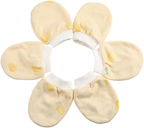 RIELD 100% Combed Pure Cotton Baby Mittens, 3 Pack – Unisex Baby Boy &amp; Baby Girl Hand Mittens - Infant Gloves with Boneless Stitching Soft &amp; Smooth Cuff Style to Protect Baby's Skin,Light Yellow