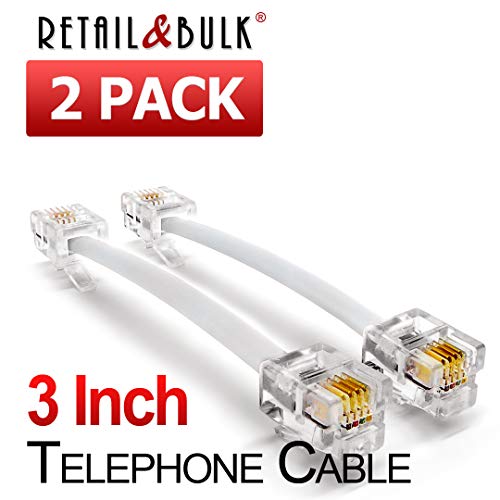 3 Inch Telephone Cable RJ11 4-Pin Male to Male 3", Phone Line Cord (2 Pack, White)