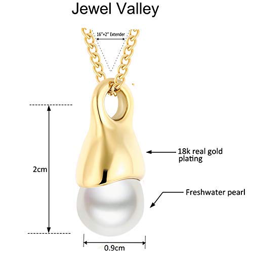 Jewel Valley 18k Gold Plated Teddy Bear Pendant Necklaces for Women with Body-Rotating Design Cute Animal Jewelry Gifts with 16\'\' and a 2\'\' Extension Chain (Pearl Necklace)