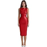 XLLAIS Sleeveless PU Sheath Dress Faux Leather Bodycon Midi Pencil Dress