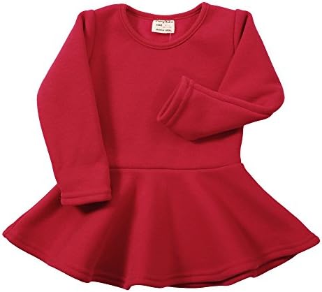Infant Toddler Baby Girls Dress Pink Ruffle Long Sleeves Cotton (6-9m, Red nap)