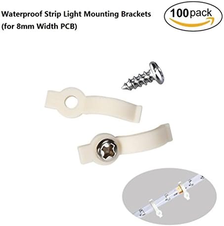 100 Pcs Strip Light Mounting Bracket Clip for Outdoor Silicone Covered 8mm Wide PCB Waterproof SMD3528 LED Strips, One Side Fixing, 100 Pcs Screws Included