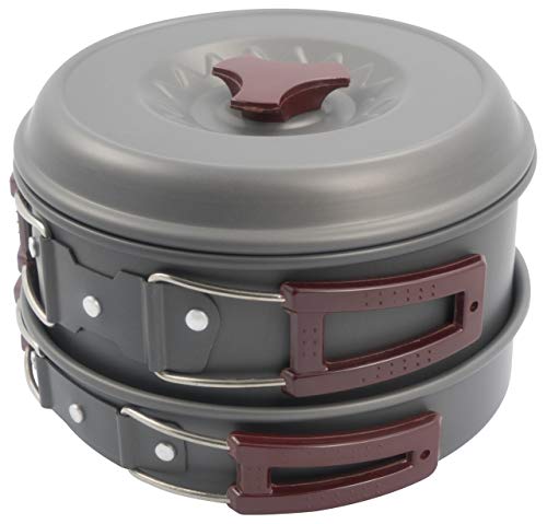 AceCamp Hard-Anodized Portable Camping Cookware Set, Stackable Nonstick Aluminum Cooking Mess Kit, Lightweight Family Pots, Pans, Cups, Bowls & More with Mesh Carrying Bag (Large - 4-5 Person Set)
