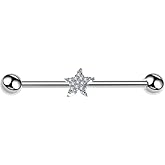 Niaspi 14G CZ Star Industrial Barbell G23 Titanium Industrial Piercing Jewelry 38mm Long Industrial Bar Conch Helix Cartilage Barbell Earrings Dainty Body Piercing Jewelry for Women Men