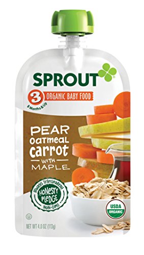 Sprout Organic Baby Food Pouches Stage 3 Sprout Baby Food, Pear Carrot Oatmeal with Maple, 4 Ounce (Pack of 12); USDA Organic, Non-GMO, Made with Whole Foods, No Added Sugar