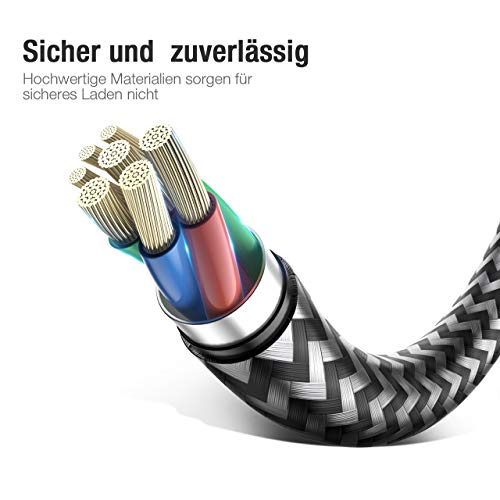 POWERADD USB Type-C Kabel Nylon Ladekabel und Datenkabel 4 Stück 0.5M 1M 2M 3M USB C Sync Schnellladekabel für Samsung Galaxy S10/S9/S8+, Huawei P30/P20, HTC 10, LG G5/G6 usw (Grau)
