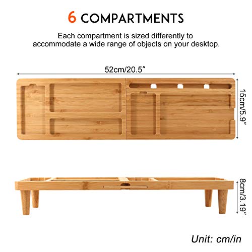 Bamboo Desk Organizer Tray for Saving Space, Office Desktop Small Objects Storage Holder Hide Keyboard Wood Shelf for Phone, Tablet, Glasses, Pen, and More Accessories