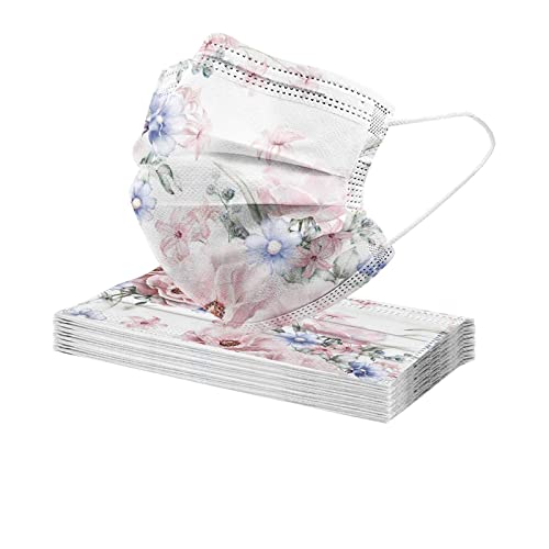 FOLOU 50 Pack Spring Disposable Face Masks for Women,3 Ply Floral