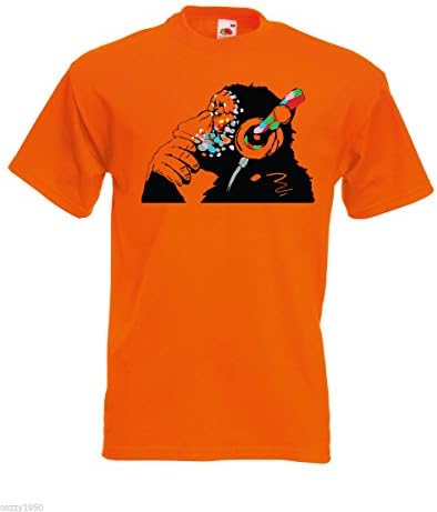 Banksy Monkey with Headphones Mens T-Shirt/Colorful Chimp Head Listening to Music Earphones/Street Art Graffiti Shirt