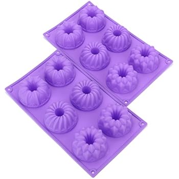 Bekith 6 Cavity Silicone Fancy Bundt Cake, Muffin Cups, Coffee Cake, Cupcake, Brownie and Cornbread Mold, Set of 2