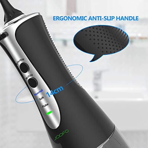 Water Flosser,JOOFO 2019 Newest Cordless Water Flosser Teeth Cleaner for Anti Leakage,3 Modes and 5 Jet Tips,300ML Portable&Rechargeable IPX7 Waterproof Oral Irrigator for Home,Travel,Office (Black)