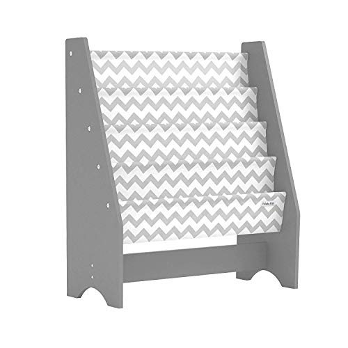 Pidoko Kids Bookshelf, Grey with Chevron Wooden Children's Sling