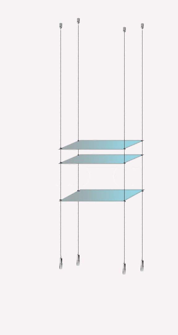 3 window toughened glass shelves cable display steel wire rope hanging