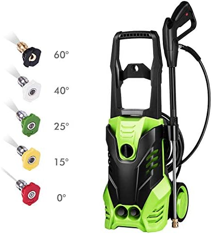 3000 PSI Pressure Washer, Power Washer, Electric Pressure Washer, High Pressure Washer Cleaner Machine with 5 Nozzles,1800W Rolling Wheels,for Cleaning Cars, Houses Driveways, Patios,and More