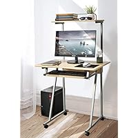 Aingoo Mobile Computer Desk Small Rolling Work Workstation with Printer Shelf and Keyboard Space Beige