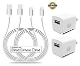 Certified, 2-Pack 5W 1A USB Power Wall Charger with 2-Pack 3FT/1M & 6FT/2M Nylon Braided 8 Pin Lightning to USB Cable Charger (Silver)