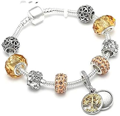 YIYIYYA Women'S Bracelet Gold Color Tree Of Life Pendant Charm Bracelet Flower Tree Bead Fit Jewelry Gift