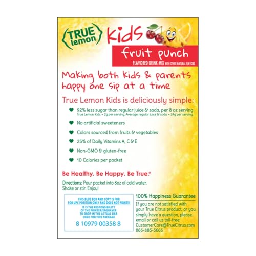 TRUE LEMON, FRUIT PUNCH PACKETS LOW SUGAR NO PRESERVATIVES KIDS HYDRATION DRINK MIX, 1.38 OUNCE