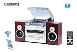 TechPlay ODC110 , Hi power 30W, 3-Speed Retro Classic Turntable with NFC Bluetooth, Double Cassett Player/Recorder, CD MP3 Player, with USB, SD Slots. AM/FM preset Radio and Remote. Wood Color