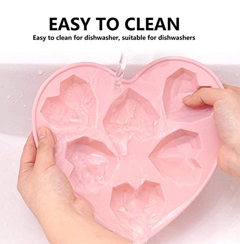 Diamond Heart Shaped Silicone Chocolate Mold, 7pcs Diamond Heart Mousse Cake Mold Trays with Wooden Hammers, Number and Letter Mold, Heart Button Fondant Mold for Valentine Candy Chocolate