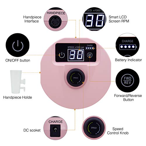Portable Electric Nail Drill Machine, IMENE 30000RMP Professional Nail E-File Rechargeable for Acrylic, Gel, Natural Nails - Thumbnail 6