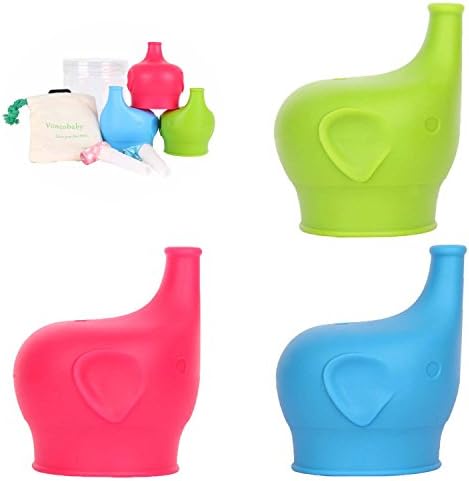 Baby Silicone Sippy Cup Lids that Fit any Cup with US BPA Free, toddler sippy lids for mason jar water bottle without lids(Red Green Blue 3pack Elephant shape)