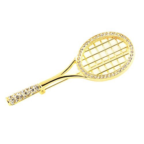 Gold Plated Pin Tennis-Racket Crystals Brooch