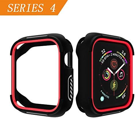 Cerike Compatible with Apple Watch Series 5 Case 44mm, Shock Proof Bumper Cover Scratch Resistant Protective Rugged Case Replacement for Apple Watch Series 4/Series 5 (44mm, Black/Red)