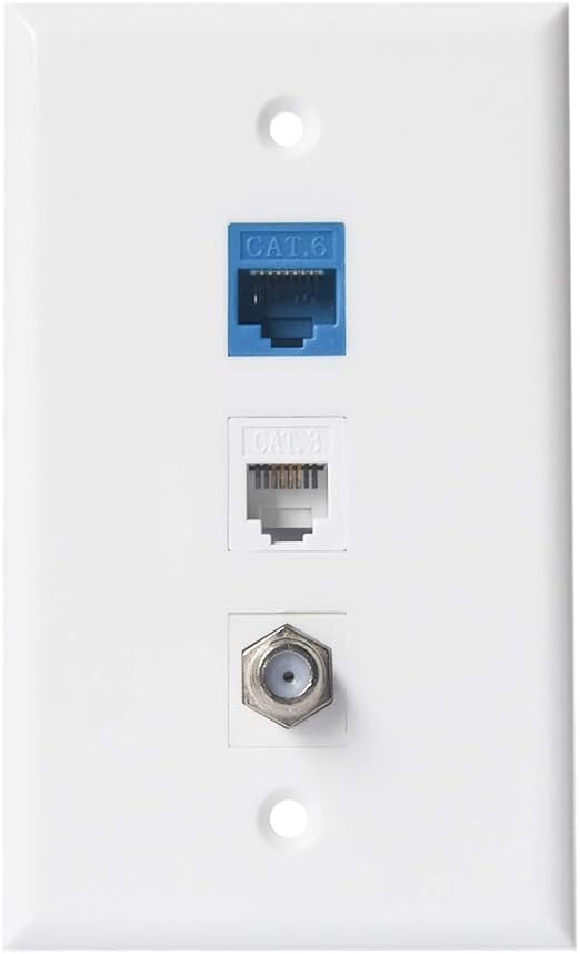 Coax Phone Wall Plate 1 Port Cat6 RJ45 + 1 Phone Jack Cat3