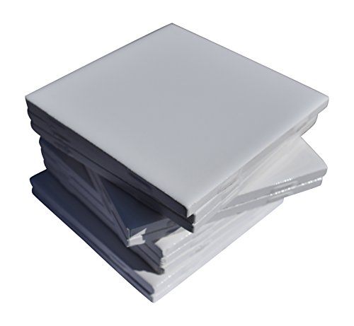 Glossy Ceramic Tiles Kit 4x4 Each Plus Exclusive 2 Page Guide for Tile Crafts (Set of 10) (White)