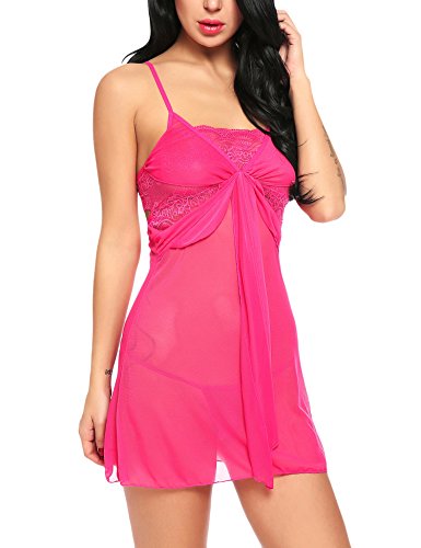 Avidlove Women Sexy Lace Babydoll Lingerie Transparent Nightwear Mesh Chemises Outfit,Red,Large