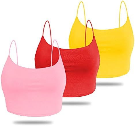 Amilia Women's Basic Solid Cami Spaghetti Double Layer Crop Tank Top  (Redu0026Pinku0026Yellow, S) price in UAE | Amazon UAE | kanbkam
