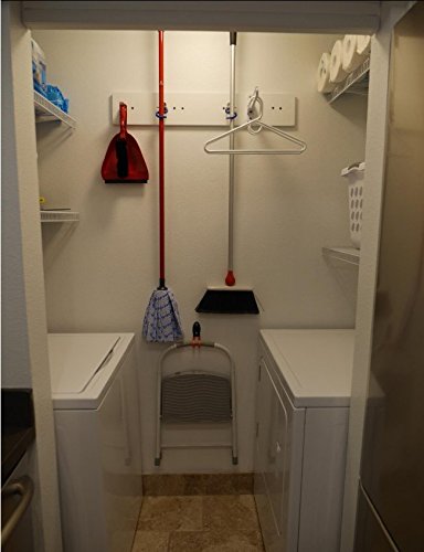 Heavy Duty Broom Mop Holder Organizer of 18/8 Stainless Steel, 4 Pack S-Type Space Saver Cleaning Tools Organizer Brooms Mops Rakes Mop Handle Holder for Kitchen Garage Bathroom (Wall Mounted - Blue)