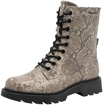 Botines planos de encaje para mujer 1-25918-43, color beige serpiente, talla 36 EU, Beige Snake, 36 EU