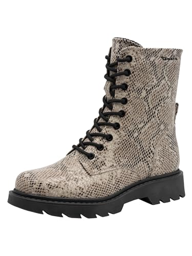 Botines planos de encaje para mujer 1-25918-43, color beige serpiente, talla 36 EU, Beige Snake, 36 EU