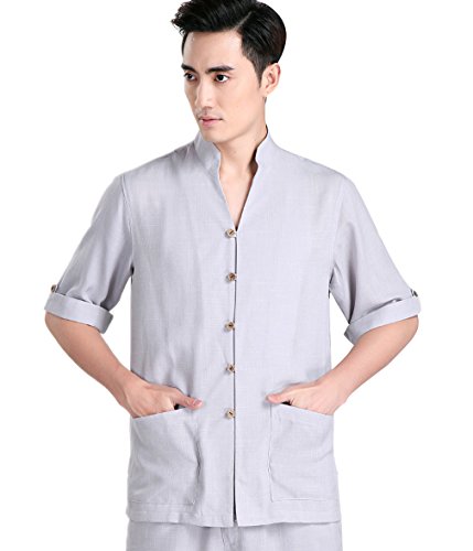 ACVIP Men Middle Sleeves Pocket Tai Chi Kung Fu Jackets Tops